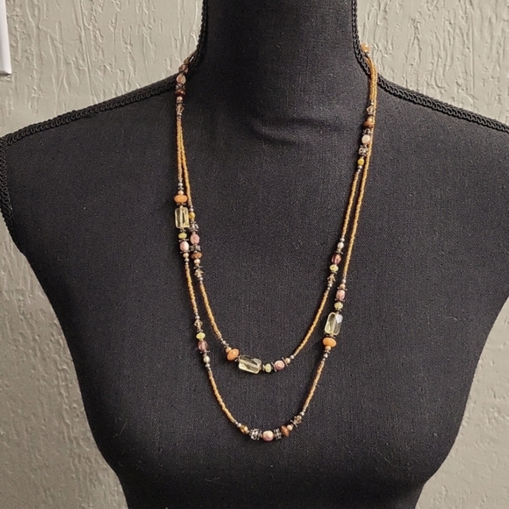 Handcrafted in the USA Amber Long Beaded Necklace